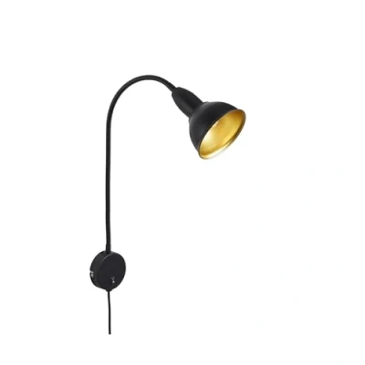 Immagine di BRILONER Lampade da letto, lampada parete, lettura, con braccio flessibile, interruttore on/off, 1 x E14, max. 25 Watt, metallo, nero e oro