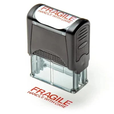 Immagine di Timbro in gomma autoinchiostrante, ricaricabile, inchiostro rosso preinstallato, 35 x 8 mm (manico fragile con cura)