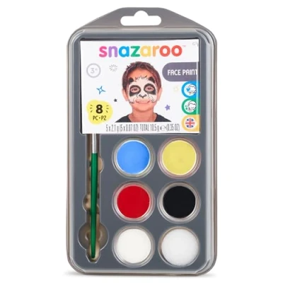 Immagine di Snazaroo 1172213 Summer Make up Colour Set, tavolozza trucco con pennello, spugna e istruzioni, 5 colori: nero, bianco, rosso, giallo, blu