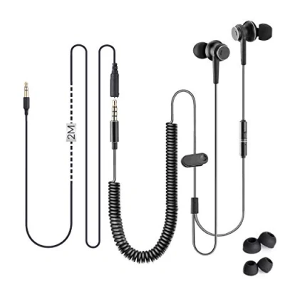 Immagine di Avantree Auricolari TV con Cavo Lungo da 3,5 metri /11 ft, in Ear Cuffie Lunghe microfono per PC, Auricolare/Cuffia Lunghi metallo del tipo Spirale Extra Filo HF027
