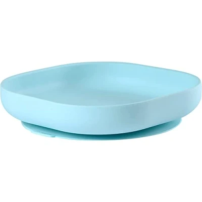 Immagine di BÉABA, Piatto Ventosa per Bambini, 100% Silicone, Materiale morbido e molto resistente, attacca Tavolo o Seggiolone, Linguetta sollevare il Piatto, compatibile con Microonde, Blu