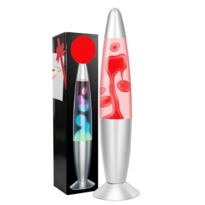 Immagine di ECOVELO Lava Lamp Magma Lampada LED di in Vetro Decorativa da Comodino Effetto Rilassante con Base Cromata (Rosso)