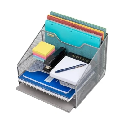 Immagine di Mind Reader MESHBOX5 SIL Organizer da scrivania a 5 Scomparti in Rete, Metallo, Argento, Compartment