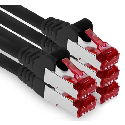 Immagine di 1aTTack.de 5x 1m cavo patch CAT6 S/FTP PIMF schermatura CAT.6 di rete RJ45 Ethernet DSL router LAN switch modem pannello nero 5 pezzi