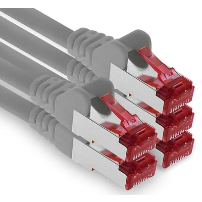 Immagine di 1aTTack.de 5x 1m cavo patch CAT6 S/FTP PIMF schermatura CAT.6 di rete RJ45 Ethernet DSL router LAN switch modem pannello grigio 5 pezzi