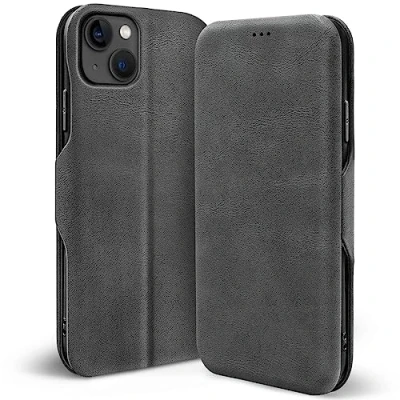 Immagine di Verco Case per Apple iPhone 13 Custodia, Cover a Libro Pelle PU Custodia Premio Booklet Protettiva, Grigio