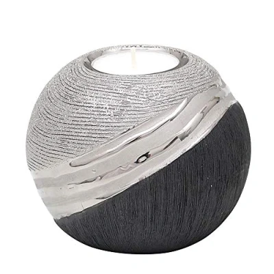 Immagine di Dekohelden24 Portacandela in ceramica dal design moderno, 10 cm, colore: grigio argento