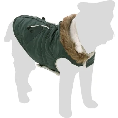 Immagine di Flamingo Kimo Cappotto invernale per cani, verde, 55 cm, lavabile, resistente agli spruzzi, trapuntato e rifinito con pile all&#039;interno, A: B: 46 52 C: 66 76 cm