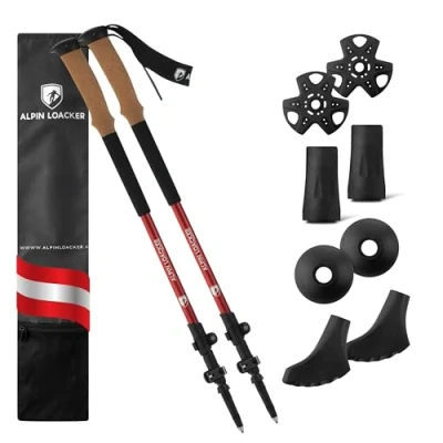 Immagine di ALPIN LOACKER Bastoni da trekking telescopici in alluminio e carbonio con manico sughero, leggeri bastoncini nordic walking donna uomo, per sci ed escursionismo,