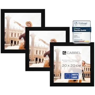 Immagine di CABBEL confezione da tre (3 pezzi) cornici 20x20 cm in legno MDF nero con plexiglass infrangibile/Moderno
