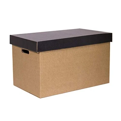 Immagine di Only Boxes, scatole portaoggetti con coperchio nero, per traslochi e stoccaggio in cartone manici, di molto resistente, 53,2 x 33,1 32,5 (lunghezza larghezza altezza)
