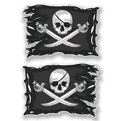 Immagine di Jolly Roger Adesivi da parete in vinile, motivo: teschio con bandiera pirata, teschi di morte, per computer portatile, # 6623, 20 cm larghezza x 14 altezza