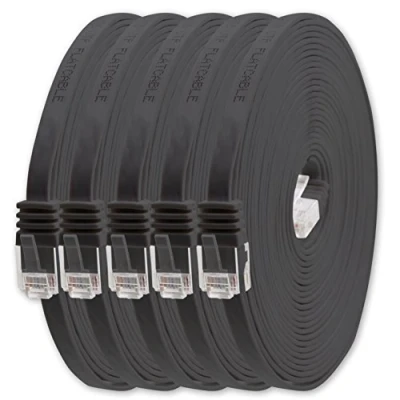 Immagine di 1aTTack.de 0,25m nero 5 pezzi Cavo di Rete Ethernet Cat6 Piatto Lan Gigabit RJ45 Cat 6 compatibile Cat5 Cat5e Cat7 Cat8