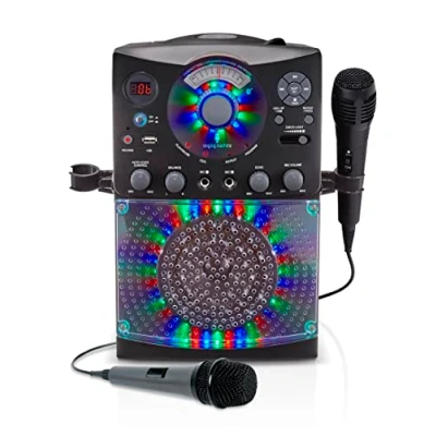 Immagine di Karaoke System with Bluetooth Connection Singing Machine SML385U in Black for Europe LED Light Effects, Microphone, USB, RCA outputs, Echo and Balance Control AUX Input.