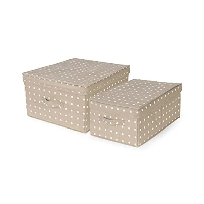 Immagine di Compactor Set Di 2 Scatole Pieghevoli Con Coperchio, Polipropilene Non Tessuto e Cartone, Large 40 x 50 25 cm, Small 30 43 19 Gamma Rivoli, Marrone/Bianco, 10444