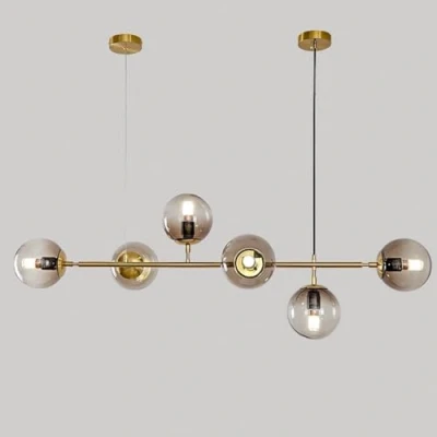 Immagine di KlkrzJwy Lampada a sospensione moderna 6 luci con paralume in vetro da soffitto grande regolabile altezza Lampadario globo lineare 51 pollici per soggiorno