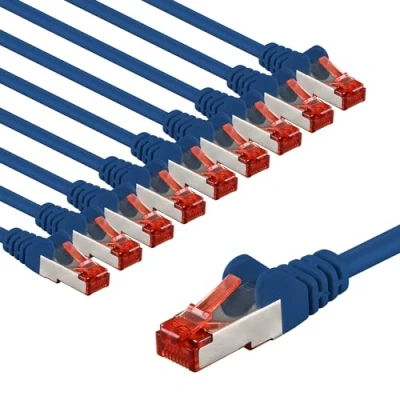 Immagine di goobay 65972 Cavo di rete CAT6 in set/cavo patch schermato S/FTP/CU Ethernet, PiMF, LSZH/Cat 6, 10 Gbit/blu/10 x 3 m