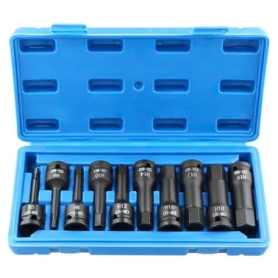 Immagine di QWORK® Set di 10 Chiavi a bussola per avvitatore percussione, Punta esagonale H5 H19, Attacco da 1/2&quot;, in acciaio al cromo vanadio