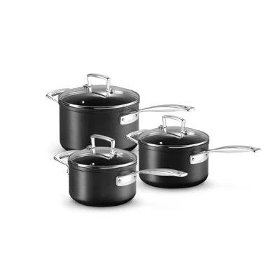 Immagine di le Creuset Set 3 pezzi casseruole in alluminio antiaderente, diameter 16, 18, 20 cm, per tutte fonti di calore, induzione incluso, Nero, 51803000010002