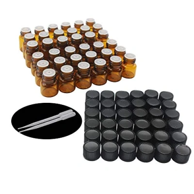 Immagine di YIZHAO Essential Oil 1ml Amber Sample Glass Bottle, Samll Vials Empty for Diffuser,Massage,Beauty Mix,Lab bottle with [Orifice Reducers] 36 Pcs