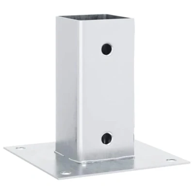Immagine di vidaXL Basi per Pali Quadrate 4 pz Argento 91x91 mm in Acciaio Zincato, base di recinzione cemento, del palo della recinzione, supporto metallo