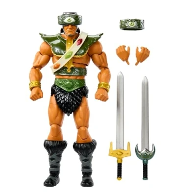 Immagine di Masters of the Universe Masterverse New Eternia Tri Klops, action figure deluxe con 30 punti d&#039;articolazione, 2 spade e set di mani intercambiabili incluse, giocattolo per bambini, 6+ anni, HYC52