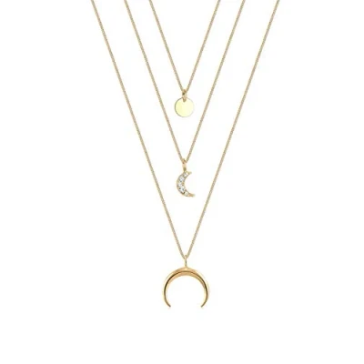 Immagine di Elli Collana Donna Mezza Luna Tendenza Degli Strati con Cristalli in Argento Sterling 925