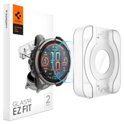 Immagine di Spigen Glas.tR EZ Fit Vetro Temperato compatibile con Garmin Fenix 8 47mm, 2 Pezzi, Installazione Facile, Cristallino, Durezza 9H Pellicola prottetiva