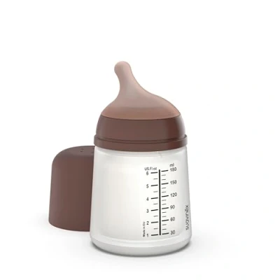 Immagine di Suavinex, Biberon Anti Coliche Zero Zero, con Tettarella a Flusso Adattabile (A), Silicone, per Bambini +0 Mesi e Neonati, Allattamento Latte Materno Formula, 180 ml, Deep