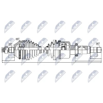 Immagine di NTY NPW FR 041 Albero motore / Semiasse Assale anteriore Dx, 1053 Cambio manuale FORD: Transit Mk6 Bus, Van