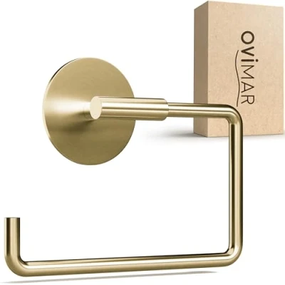 Immagine di ovimar porta carta igienica Farstadsanden senza foratura, in acciaio inox, autoadesivo, coperchio, rotolo di con smorzamento abbassamento, opaco, da incollare,
