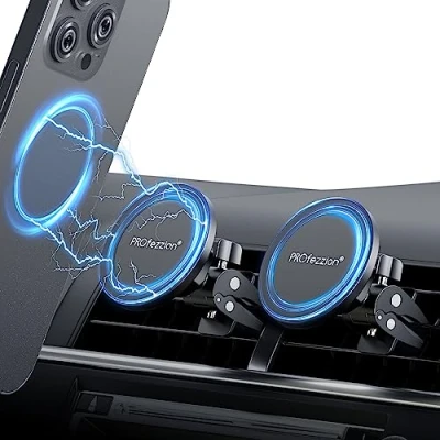 Immagine di PROfezzion Supporto Auto MagSafe, 2 Pezzi Telefono per bocchetta Aria iPhone 15 Plus Pro Max 14 13 12 Samsung Galaxy Google Pixel OnePlus Huawei Xiaomi (Anello Magsafe Incluso)