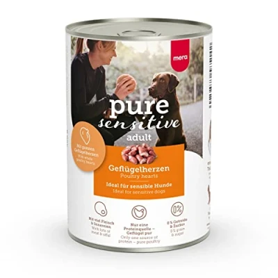 Immagine di MERA Cuore di pollame Pure Sensitive (6 x 400 g), cibo per cani bagnato ad alto contenuto carne e senza cereali, umido in 100% proteine animali sensibili, singole