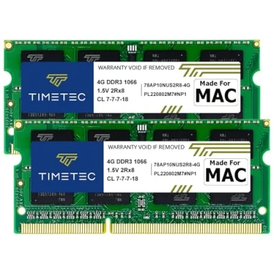 Immagine di Timetec 8GB Kit (2x4GB) Compatibile per Apple DDR3 1067MHz/1066MHz PC3 8500 CL7 Mac Book, Book PRO, iMac, Mini (fine 2008, Inizio/metà/fine 2009, metà 2010) Memoria SODIMM RAM Upgrade