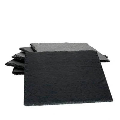 Immagine di MamboCat Set di 6 piatti in ardesia 17 x cm I da portata nero per sushi con bordo rottura rustico piatto antipasti anche come sottobicchieri, granito