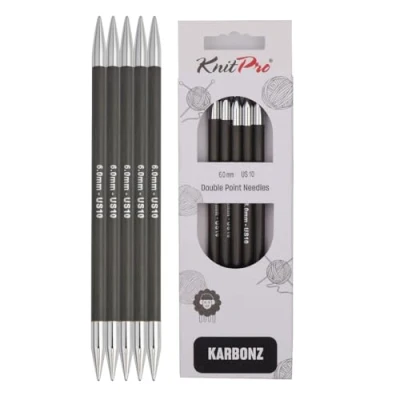 Immagine di KnitPro Karbonz, Ferri a Doppia Punta 15 cm x 6 mm, Colore: Nero/Argento
