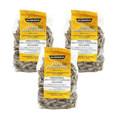 Immagine di Oltresole pasta di Sorgo riso e quinoa Biologica Gluten Free, Formato Sedani senza glutine, con farina integrale sorgo, bianca bio, vegan, confezione da 3 pacchi 350 g