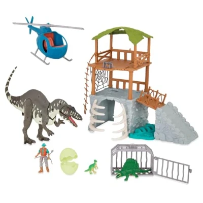 Immagine di Terra by Battat CF2010Z Jungle Expedition Big Playset Acrocanthosaurus elettronico ed elicottero con 2 giocattoli a sorpresa dinosauro per bambini dai 3 anni in su (13 pezzi)