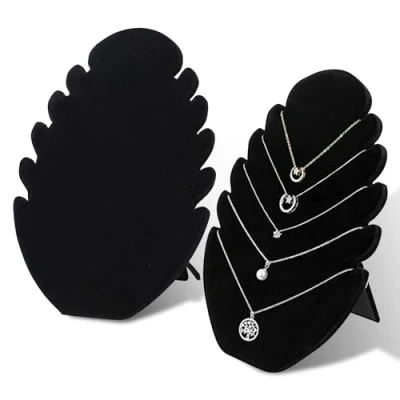 Immagine di 2 Pezzi Espositore Collane in Velluto Nero, Orecchini Gioielli Vetrina, Portatile Porta per Toeletta, Vetrinetta