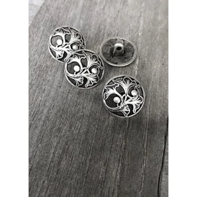 Immagine di Argento antico motivo genziana bottoni in metallo con occhiello 15 mm o 18 (10 pezzi) (18 mm)