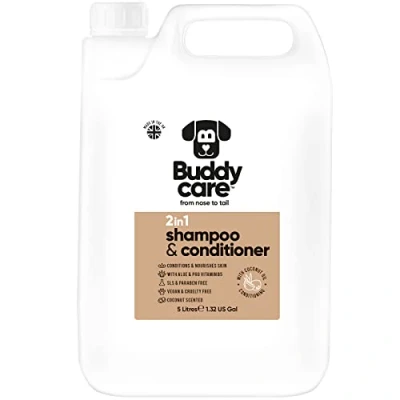 Immagine di Buddycare Shampoo e balsamo per cani Al Profumo Di Cocco Con Aloe Vera Pro Vitamina B5, 2 in 1, 5L