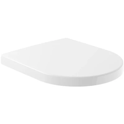 Immagine di Villeroy &amp; Boch Avento sedile WC con abbassamento automatico, rimovibile in Duroplast infrangibile, ricambio originale, ovale, bianco alpino, lucido