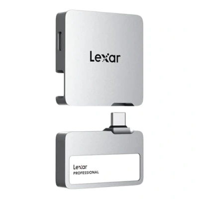 Immagine di Lexar Professional Go 2TB SSD Esterno Portatile con HUB, Ultracompatto, Supporta Apple ProRes, fino a 1050 MB/s in Lettura, USB 3.2 Gen 2, IP65 Resistente Polvere e Acqua, per iPhone 15/16, Argento