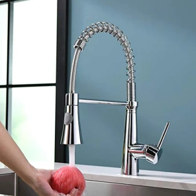 Immagine di TIMACO rubinetto da cucina cromato girevole a 360, con doccetta, miscelatore per cucina, molla spirale