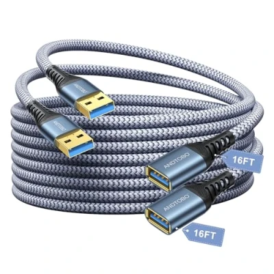 Immagine di ANDTOBO Cavo Prolunga USB 3.0, [5M+5M, 2 Pacchi] Tipo a Maschio Femmina Cavi di Estensione Trasferimento dati ad alta Velocità 5Gbps per Gamepad, Stampante, Webcam, Tastiera