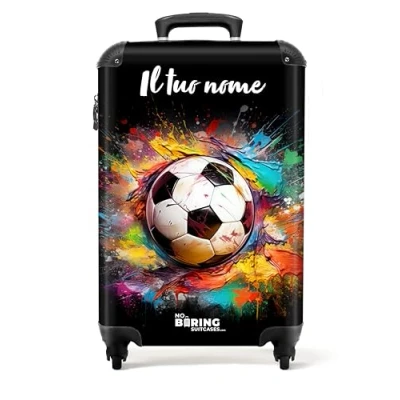 Immagine di NoBoringSuitcases.com Valigia Bagaglio a Mano, Valigia, Trolley, 55x40x20, Valigie, 10 kg, Personalizzabile, 55x40x20 cm (Pallone da calcio Multicolore)