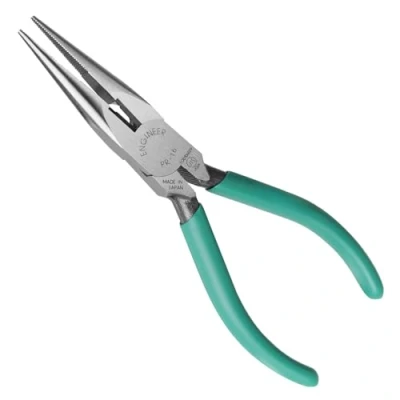 Immagine di Pinze a becchi lunghi (160 mm) con ganasce di taglio integrali, prodotte in Giappone. ENGINEER pr 16, verde