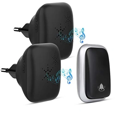 Immagine di Campanello Radio Senza Batteria, PDGROW Fili Impermeabile Wireless Autoalimentato Una Portata di 150m con 2 Ricevitori, 38 Melodie, 4 Livelli Volume e Flash LED Nero