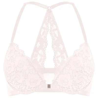 Immagine di DOBREVA Donna Reggiseno Push Up Apertura Frontale Pizzo con Ferretto Imbottito Scollatura Profonda Rose White 6C