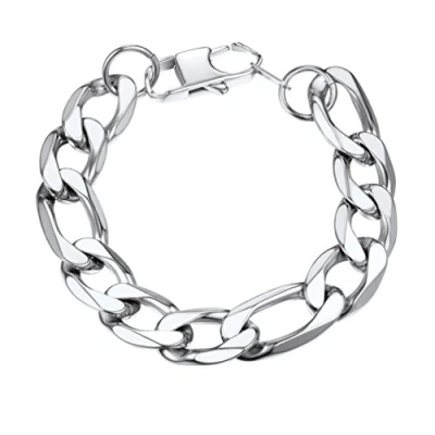Immagine di PROSTEEL Bracciale Catena Figaro Semplice da Uomo Ragazzo in Acciaio Inossidabile, argento, lunghezza: 21 cm per uomo, Figaro, Larghezza: 13 mm